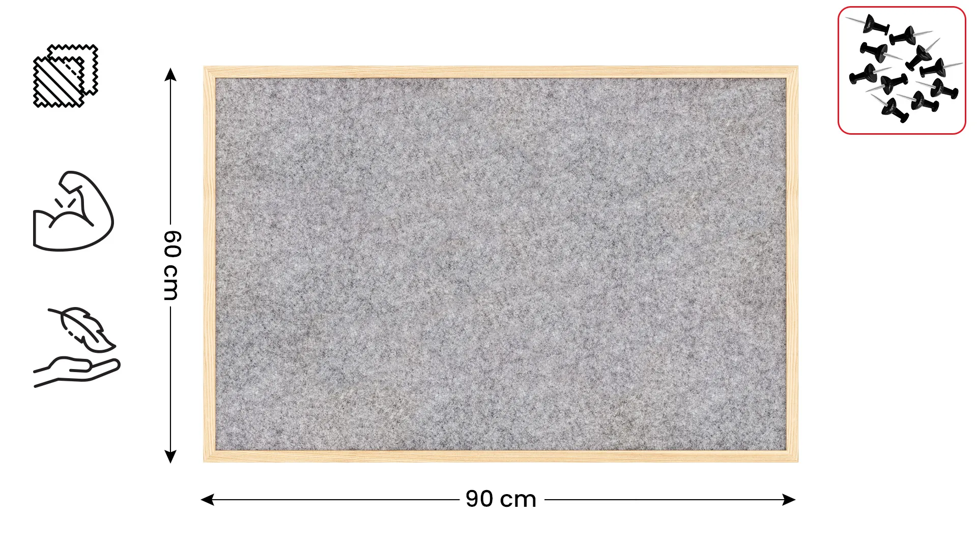 Lavagna in tessuto (feltro) 90×60 cm grigio chiaro cornice in legno laccato - immagine 2