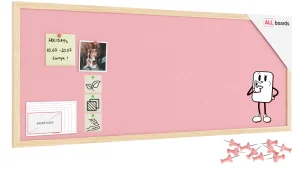 Lavagna in tessuto (feltro) 100x40 cm rosa cornice in legno laccato