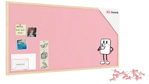 Lavagna in tessuto (feltro) 120x60 cm rosa cornice in legno laccato