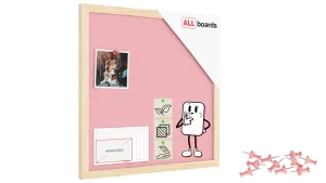 Lavagna in tessuto (feltro) 40x40 cm rosa cornice in legno laccato