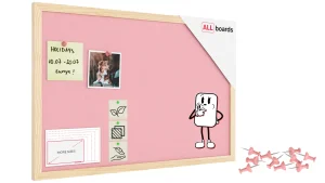 Lavagna in tessuto (feltro) 60x40 cm rosa cornice in legno laccato