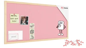 Lavagna in tessuto (feltro) 80x40 cm rosa cornice in legno laccato