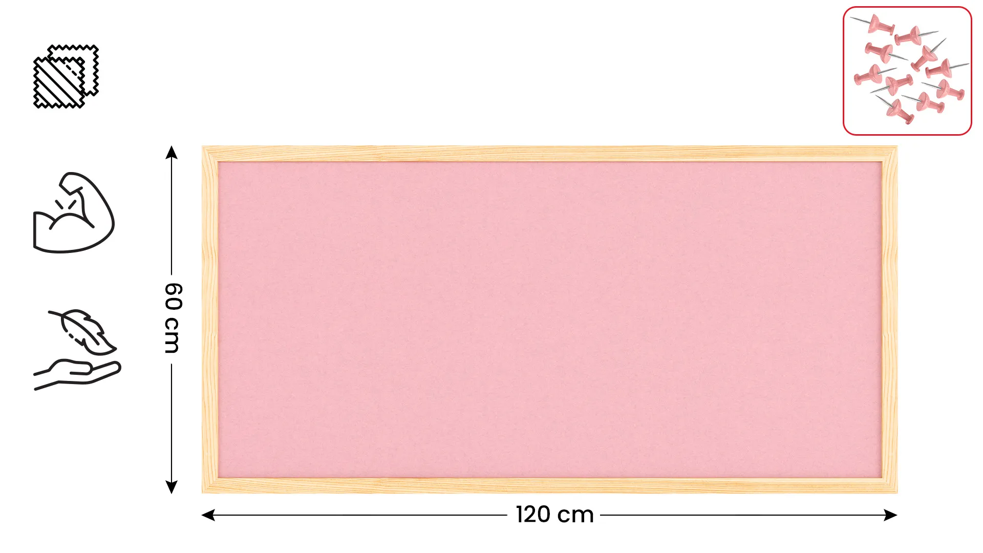 Lavagna in tessuto (feltro) 80x40 cm rosa cornice in legno laccato - immagine 2
