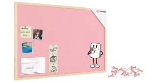 Lavagna in tessuto (feltro) 90x60 cm rosa cornice in legno laccato