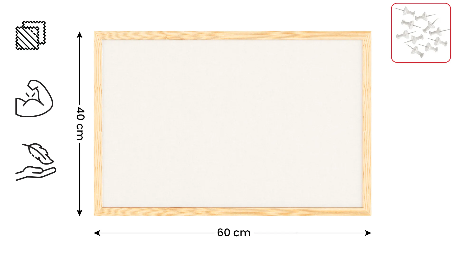 Lavagna in tessuto (feltro) 60x40 cm bianco cornice in legno laccato - immagine 2