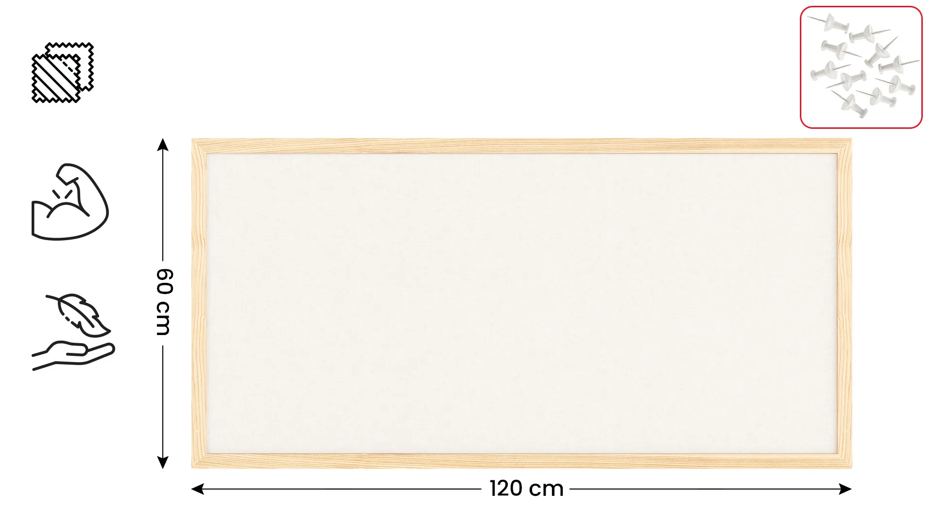Lavagna in tessuto (feltro) 80x40 cm bianco cornice in legno laccato - immagine 2
