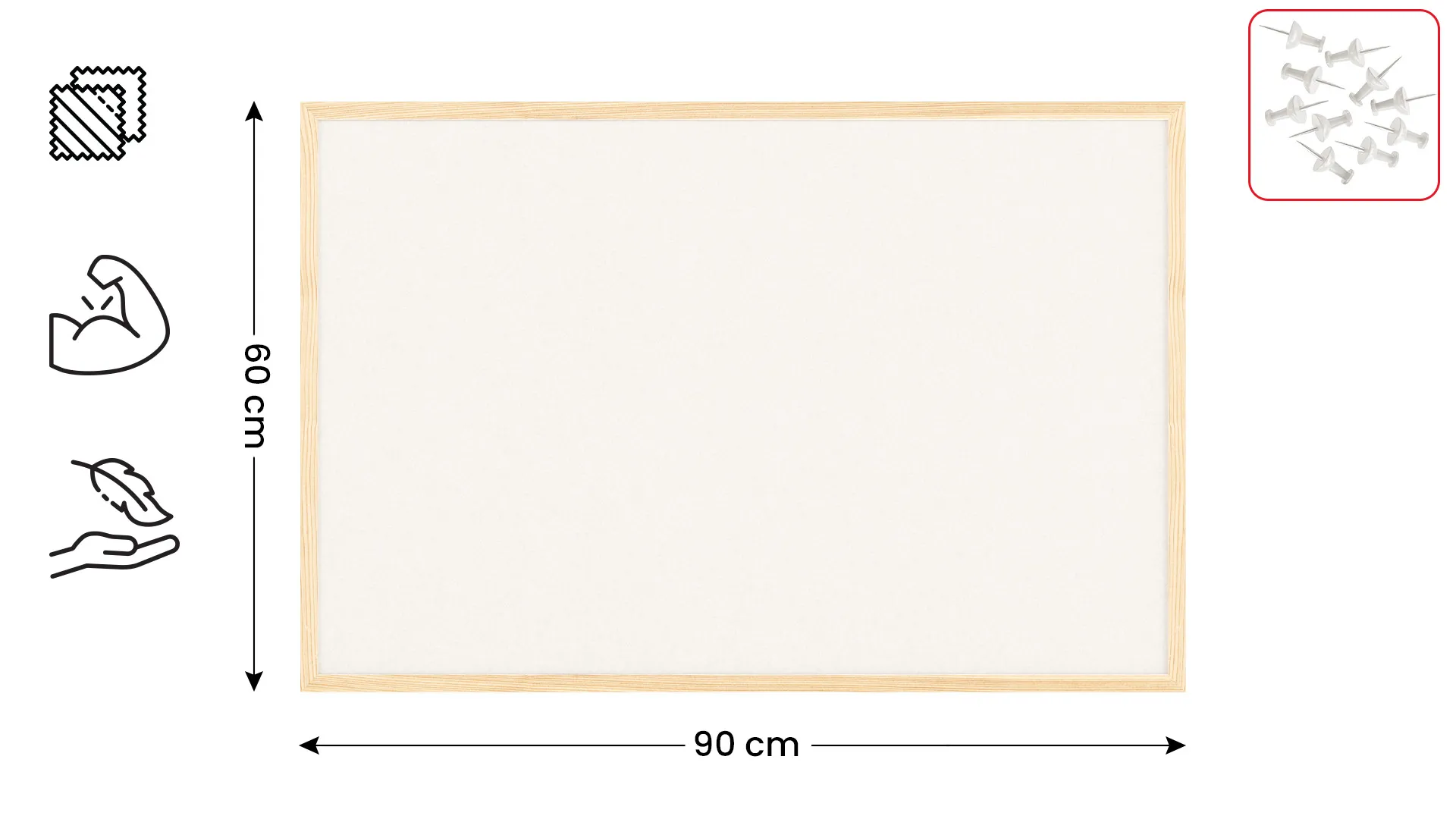Lavagna in tessuto (feltro) 90x60 cm bianco cornice in legno laccato - immagine 2